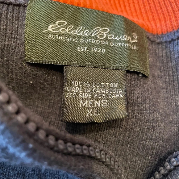 Eddie Bauer Camp Sweater 1/4 Zip Pullover Mens Size XL Gray Orange Dadcore Cozy - Picture 5 of 7